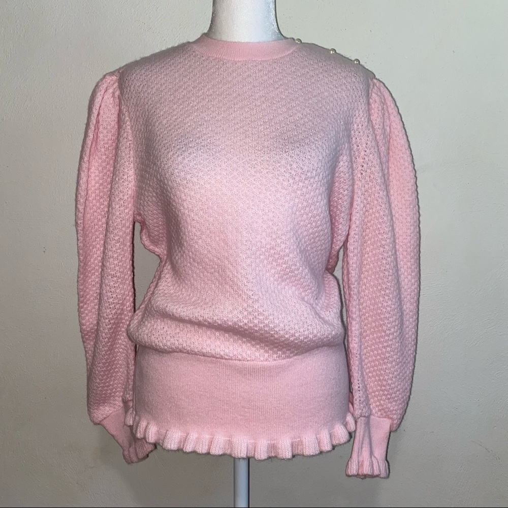 Vtg Pink Ruffle Sweater